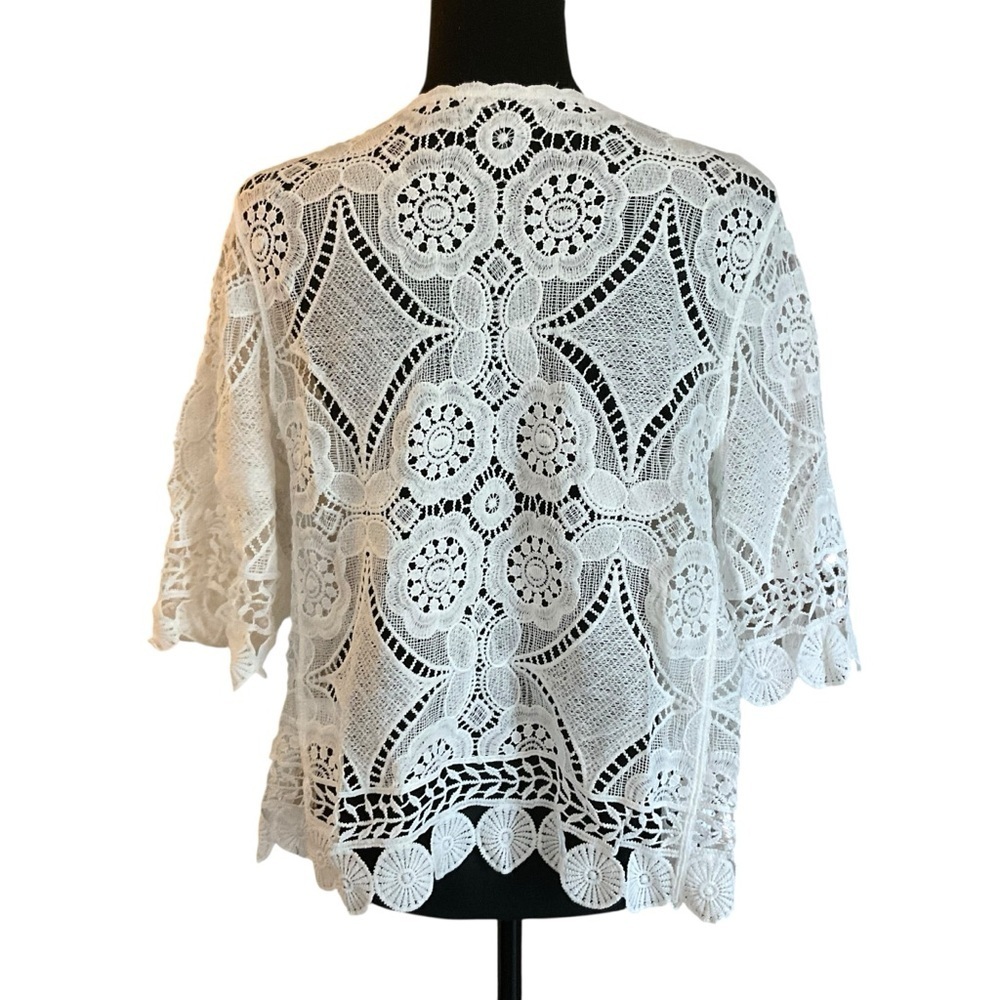 Chris McLaughlin White Crochet Open Front Cardigan XL - Picture 5 of 10